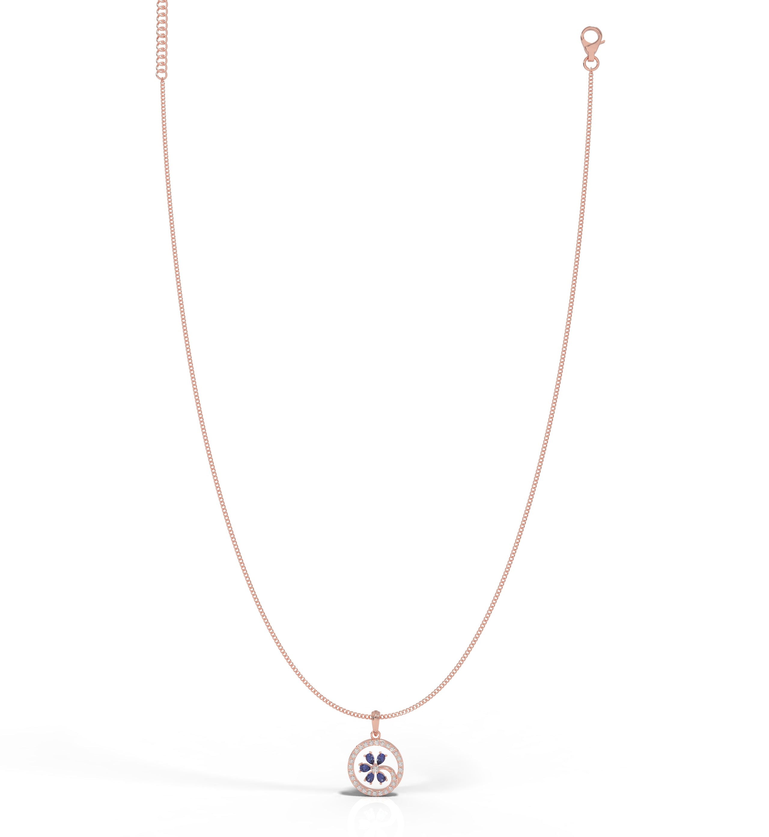 Round Evil Eye Pendant With Chain, Hallmarked 925 Sterling Silver Rose Gold - sitabo